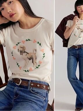 NWT!  Free People We The Free Doodle Ivory Embroidered Tee ~  XS